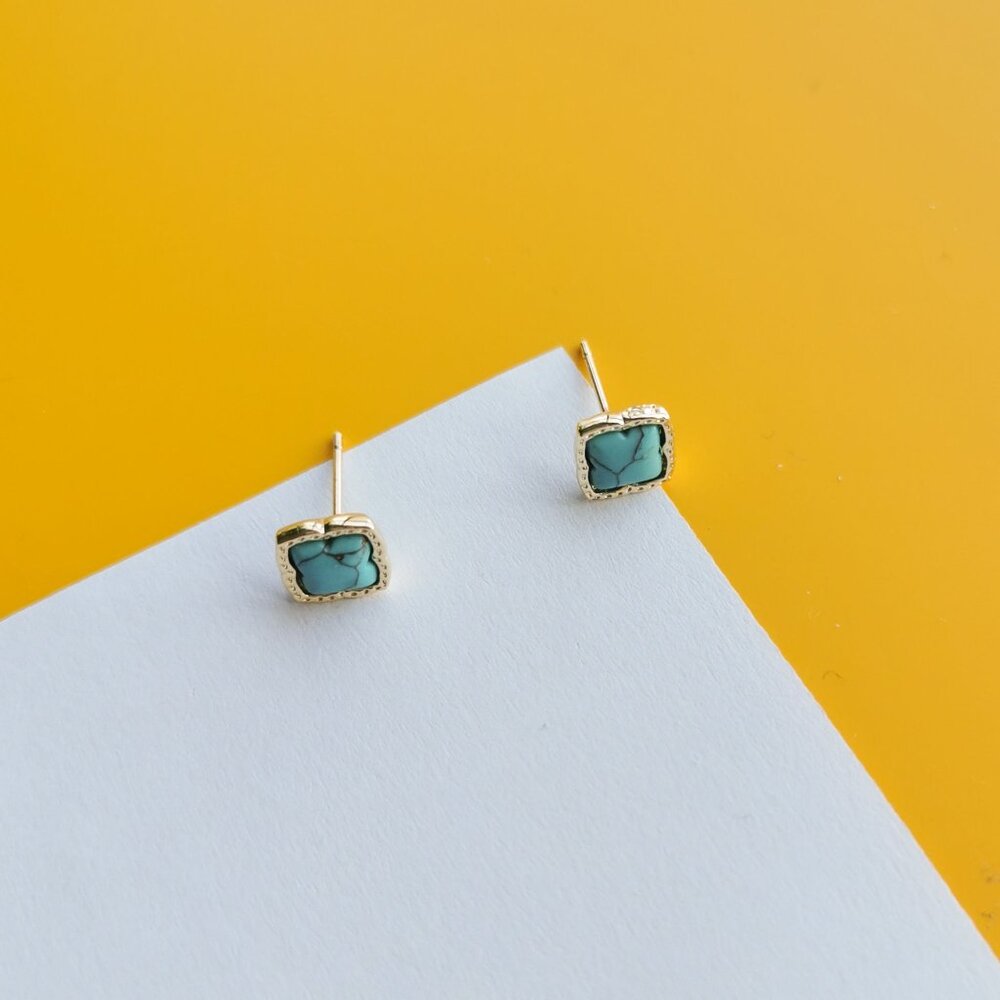 Mallory Gold Variegated Turquoise Stud Earrings by Kendra Scott - Picture 3 of 4